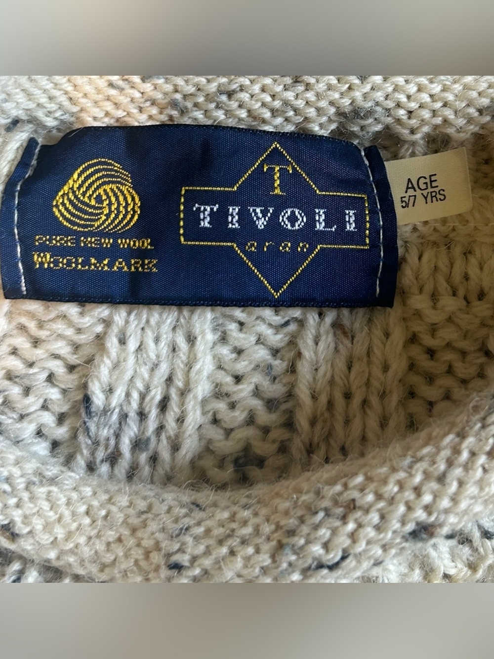 Vintage 90s Tivoli Aran Ireland Pure New Wool Farm Animal Cable Knit Sweater 5-7 - Picture 6 of 11